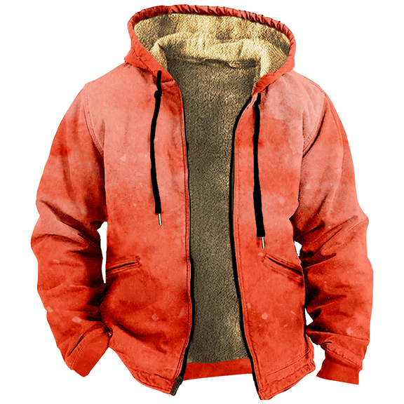 Red Tie Dye Zipper Hoodie Men's Long Sleeve Jacket Fashion Streetwear Thickened Winter Coat