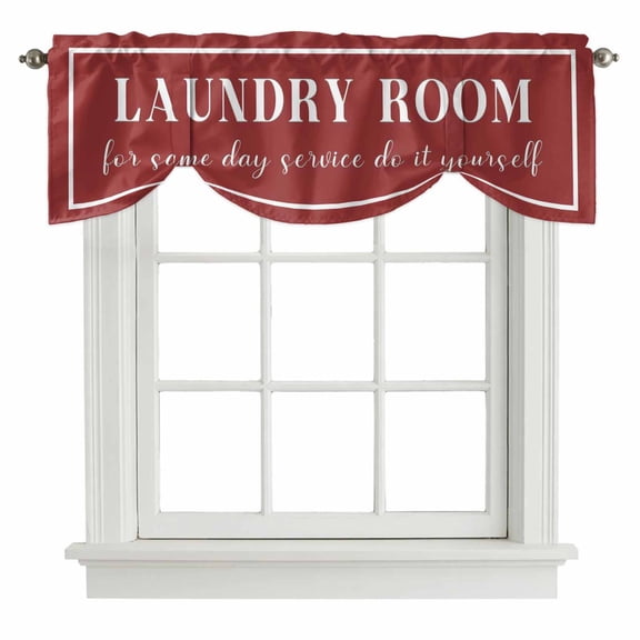 Red Tie Up Valance Curtains Vintage The Laundry Room Letters Simple Style Adjustable Light Filtering Tie Up Valance Small Window Shade for Kitchen Bedroom Cafe 42" W x 12" L