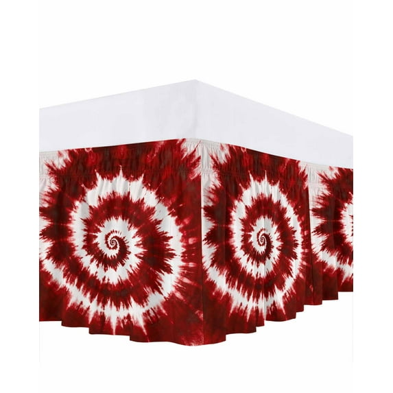 Red Tie-dye Bed Skirt California King Size 16 Inch Drop, Chinese Style Abstract Ethnic Spiral Watercolor Wrap Around Dust Ruffle Bedskirts, Easy Fit Bedskirt with Adjustable Elastic