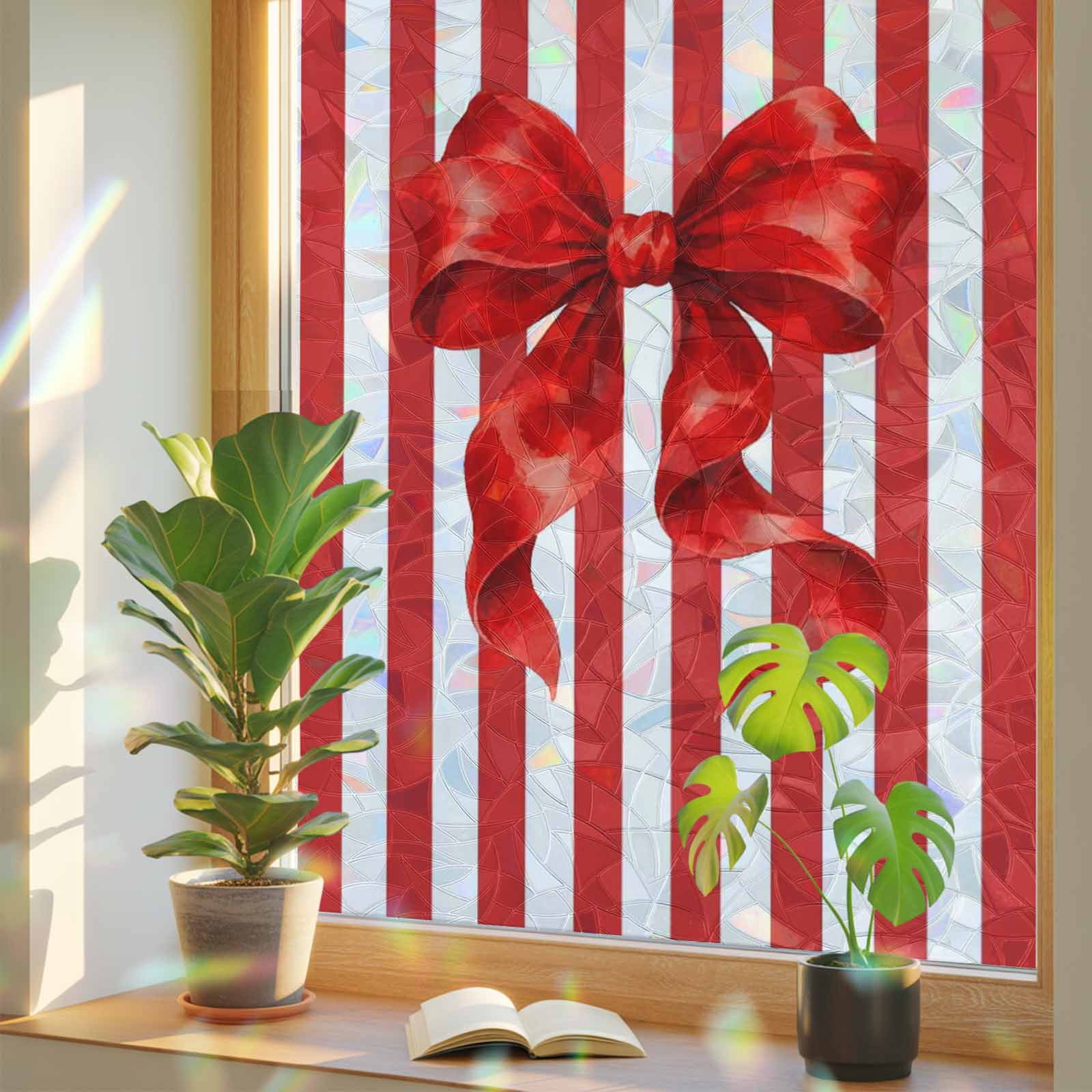 Windows Rainbow Ribbons Red Tied Bow Window Privacy Film Rainbow Static Cling Stain Glass ...