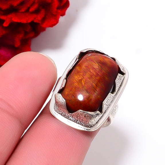 Red Tiger Eye - South Africa Designer Handmade 925 Sterling Silver Ring S.7 R97821, Christmas Gift