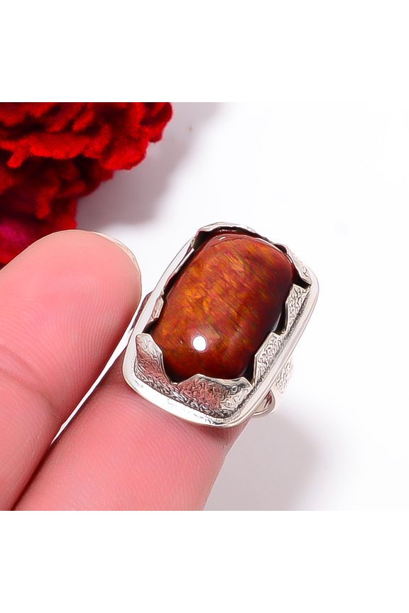 Red Tiger Eye - South Africa Designer Handmade 925 Sterling Silver Ring S.7 R97821, Christmas Gift