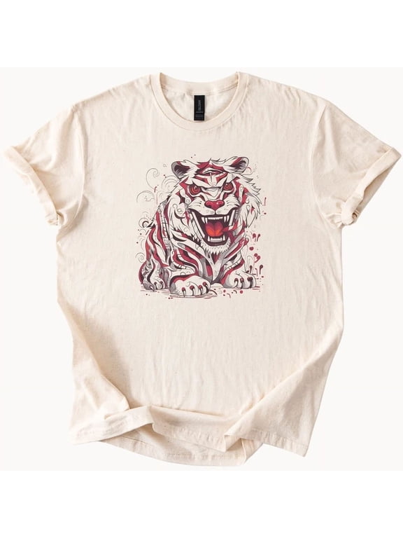 Red Tiger Graphic Tee Animal Shirt