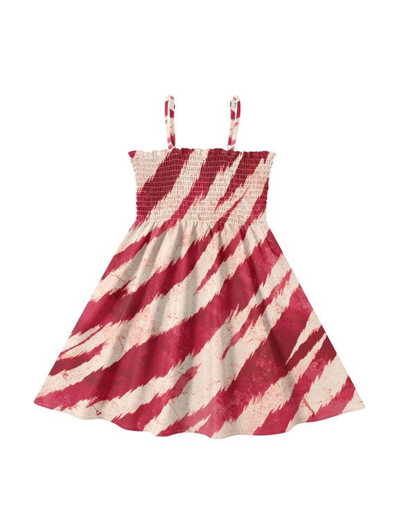Red Tiger Pattern Girls' Casual Dresses 2Y-8Y Sleeveless Ruffle Neck for Summer Daily Wear