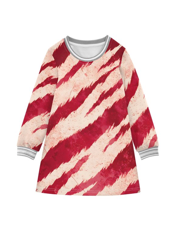 Red Tiger Pattern Girls'long-sleeved dress Thickened A-dress Warm Dress Basic Shirt Party Dresses