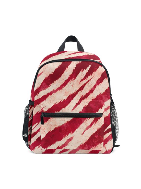 Red Tiger Pattern Mini Backpack Cute Small Backpack with Chest Strap and Whistle Ages 3-8