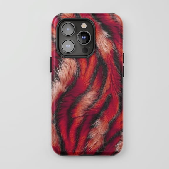 Red Tiger Print For iPhone Protective Phone Case Exotic Furry Style Red Black