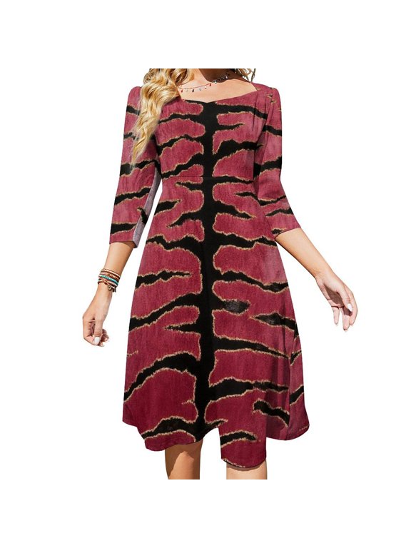 Red Tiger Stripe Velvet Fabric Sweetheart Knot Flared Dress Fashion Design Large Size Loose Dress Spring Summer Women Dress