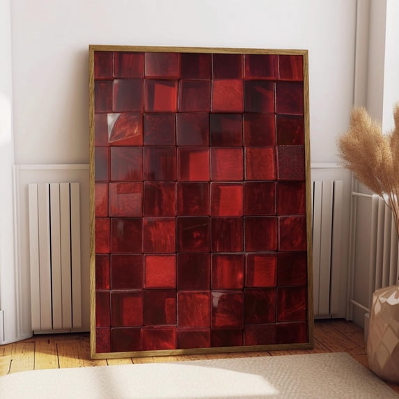 Maxima Bold Red Tile Pattern Poster, Bold Crimson Glossy Ceramic Grid, Deep Ruby ...