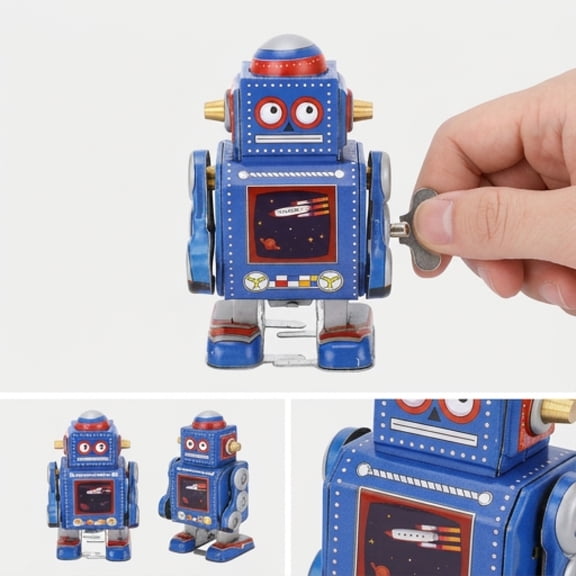 Red Tin Robot Robots Retro Metal Wind Up Toy with Clockwork Mechanism Vintage Decorative Figurine for Collectors Desk Display Home Office Decor,Blue