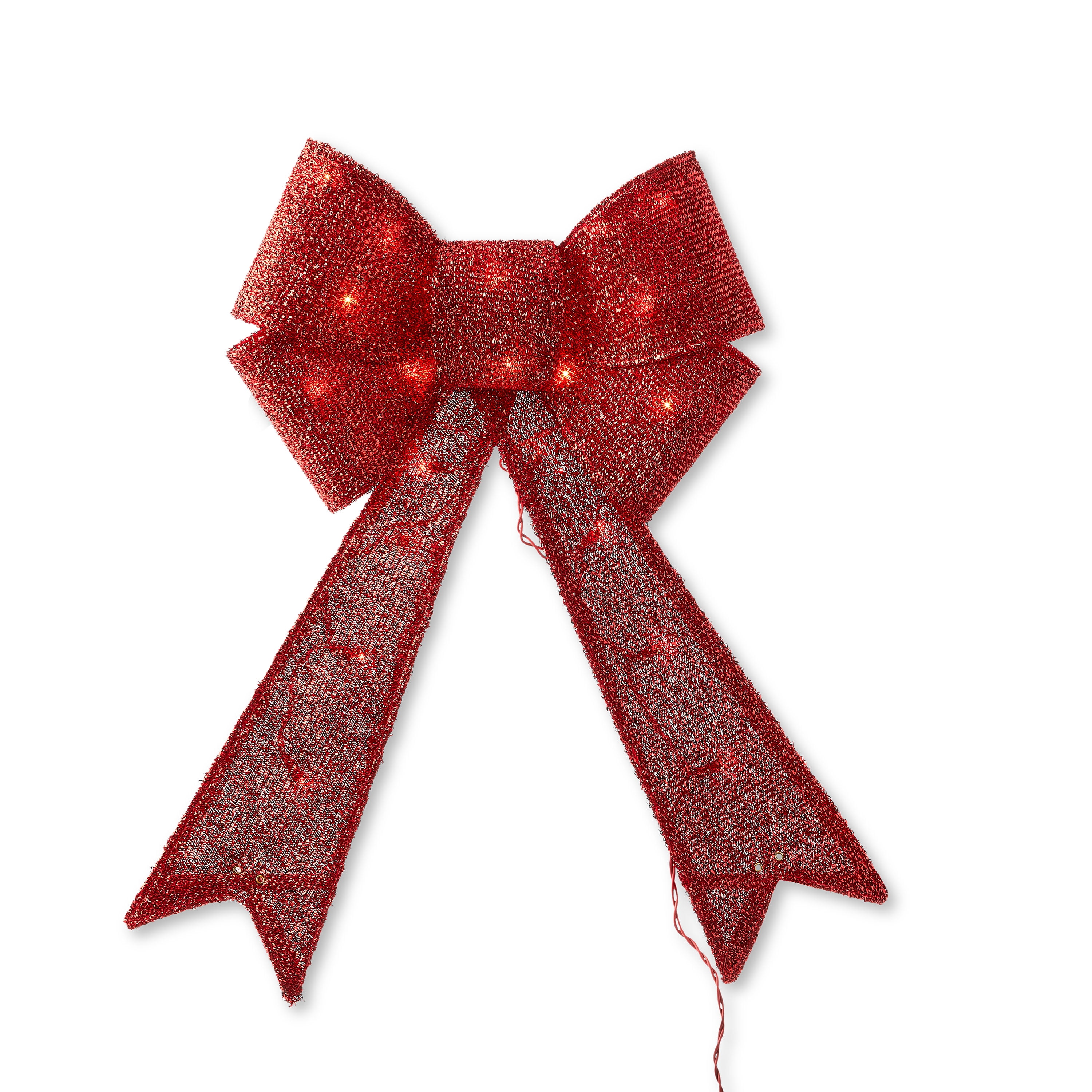 Red Tinsel Bow Lighted Hanging Decoration, 24 in, by Holiday Time ...
