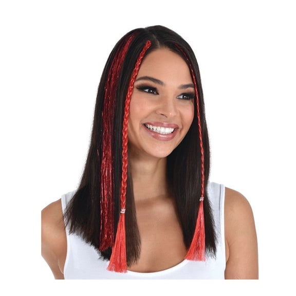 Red Tinsel Hair Extensions Fancy Dress Up Halloween Adult Costume Accessory