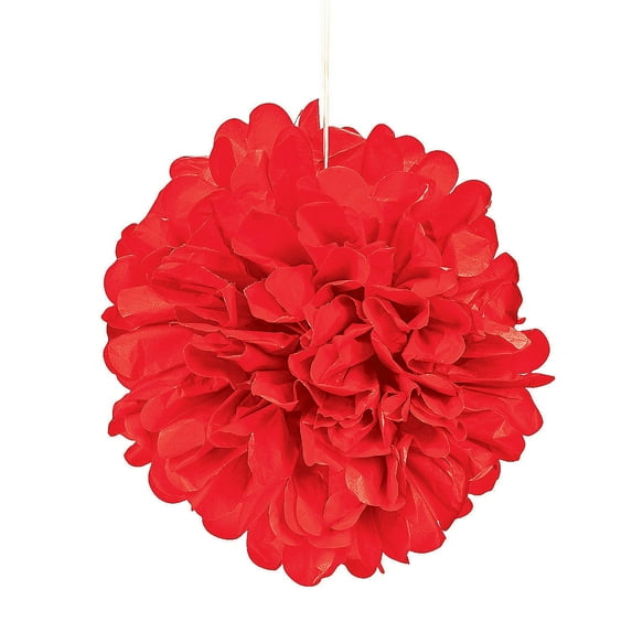Red Tissue Pom Pom Decor W/Grommet - Party Decor - 6 Pieces