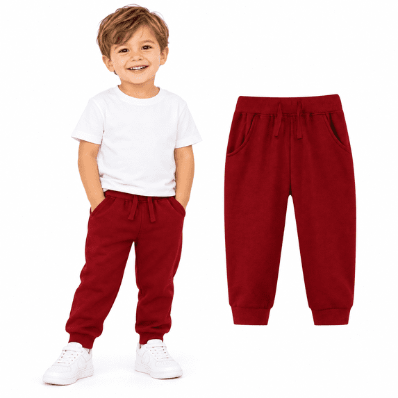 Red Toddler Boys Sweatpants 4t, Drawstring Elastic Waist Toddler Jogger Pants with Pockets, Kids Cuffed Joggers