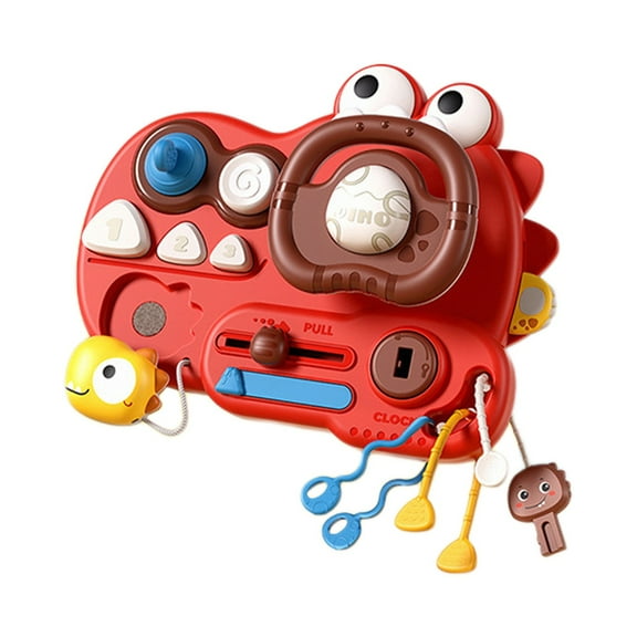 Red Toddler Busy Steering Wheel Toy Fine Motor Skill Training Simulated Driving Toy With Suction Cup Mounting