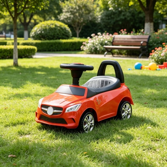 Red Toddler Foot-to-Floor Ride-On Push Car: Sliding Walking Toy with Working Horn, Music, Headlights & Under-Seat Storage