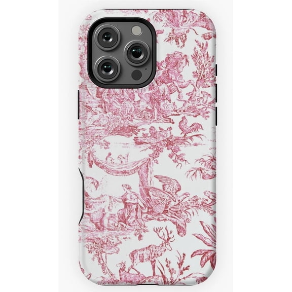 Red Toile Countryside Design Phone Case Compatible with iPhone 11 to 16 Pro Max