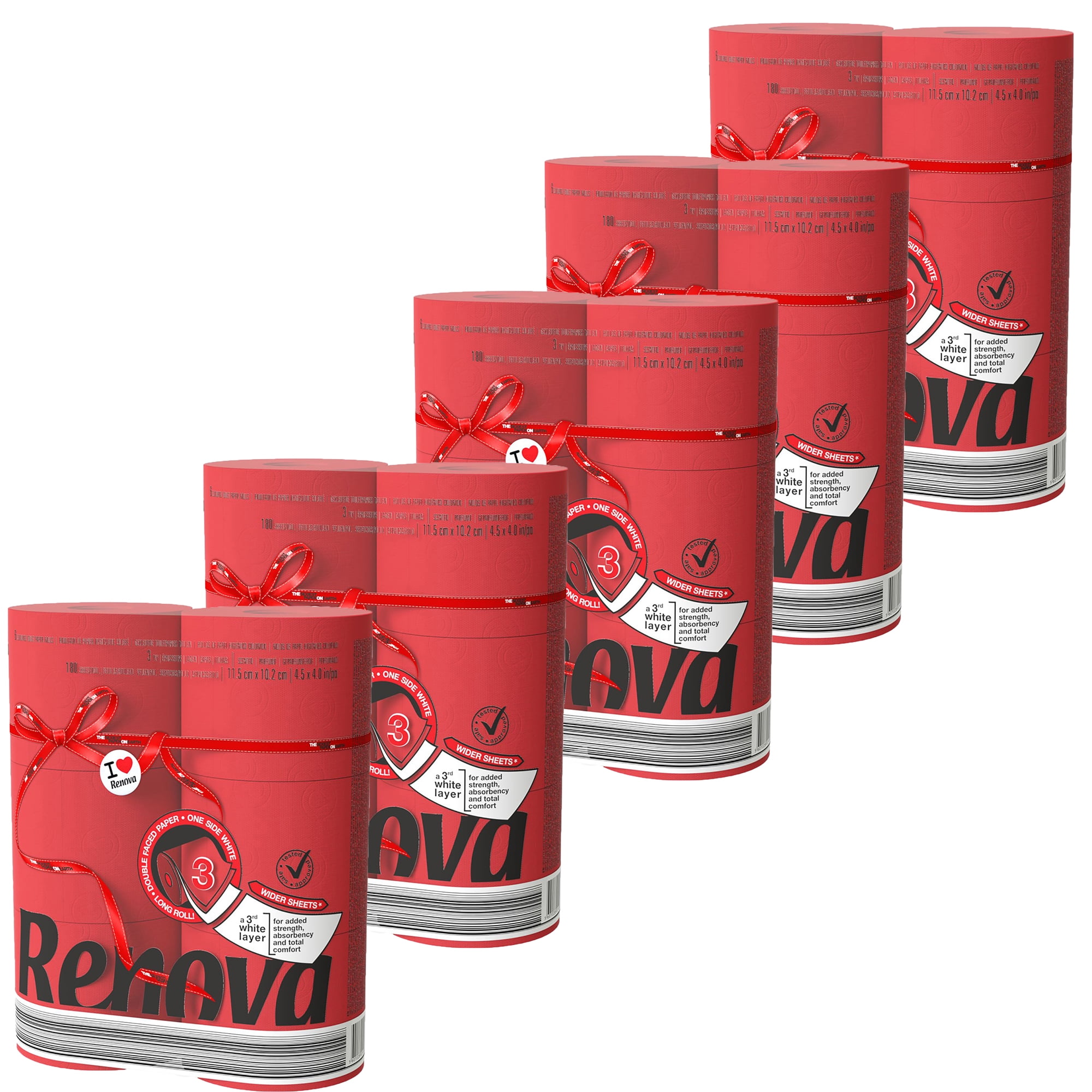 Red Toilet Paper Jumbo 5-Pack | Renova | 3-Ply Rolls - Walmart.com