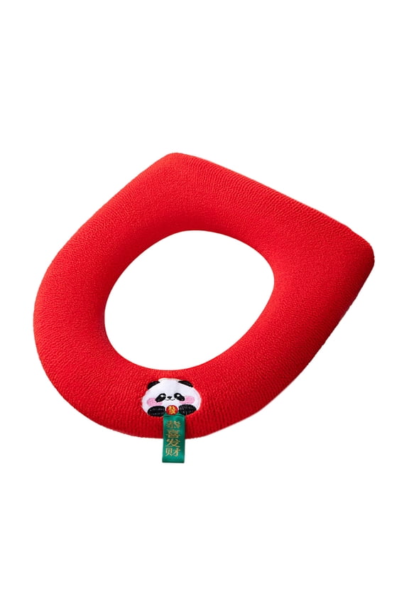 Red Toilet Seat Cushion, Thickened Fluff Toilet Cover, Elastic Hook Design, For All Seasons, U V O Shape Toilet Seats, Bathroom Warmth And Comfort, 16.54 X 13.78 In, 0.14 Lb
