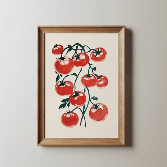 Red Tomato Vine Kitchen Wall Art Botanical Food Illustration Modern Farmhouse Decor Minimalist Vegetable Garden Art, 8x12 UNFRAMED