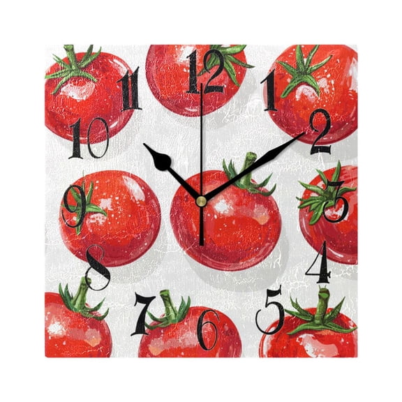 Red Tomatoes Wall Clock Decorative Square Silent Non-Ticking Operated Clocks Aesthetic for Bedroom Living Room