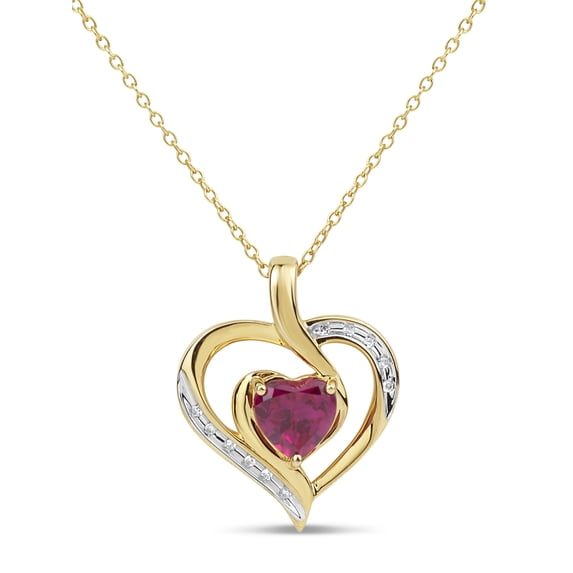 Red Topaz and White Topaz Heart Pendant in 18K Gold over Silver 18 In