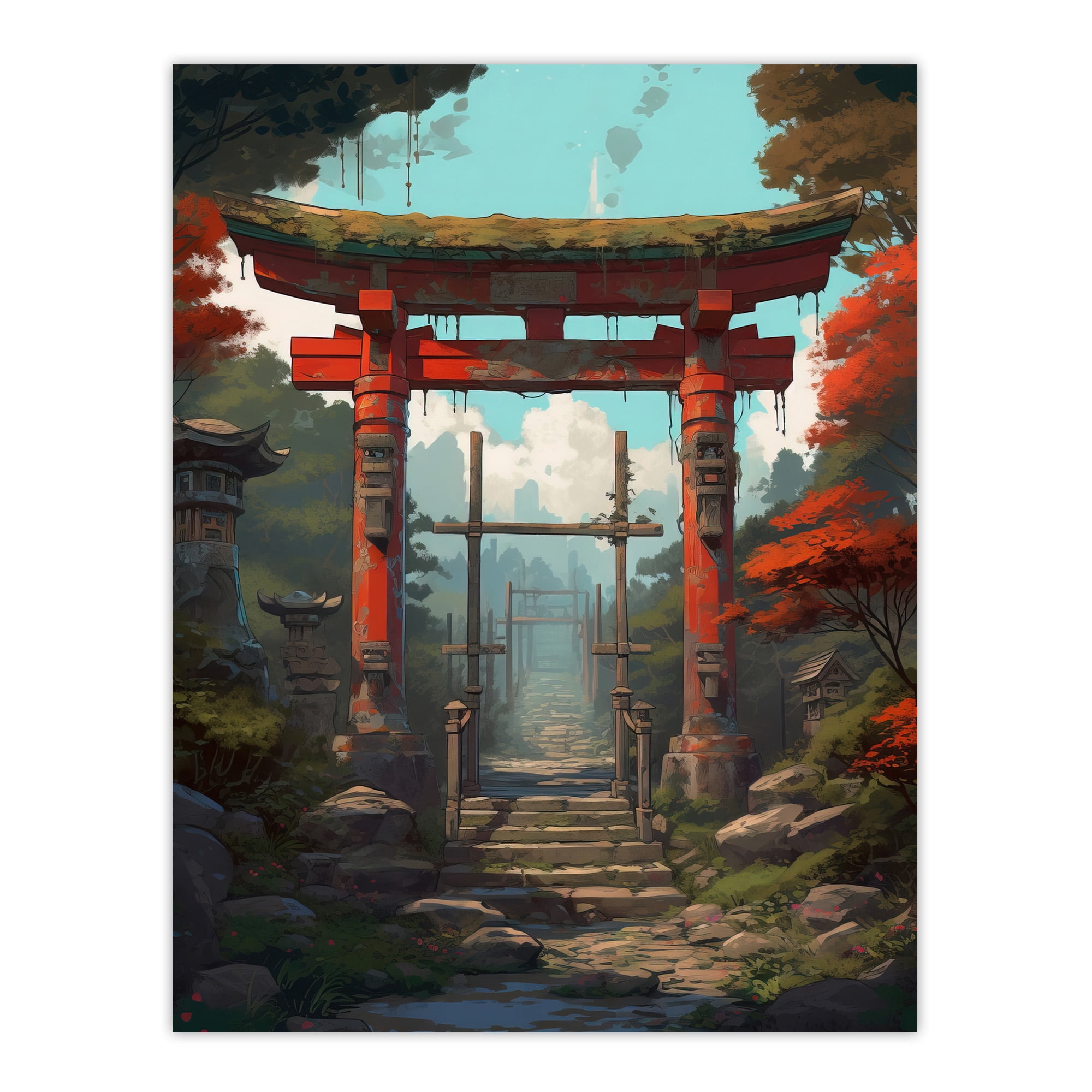 Red Torii Gate Leading to Shinto Shrine in Forest Painting Steps to ...
