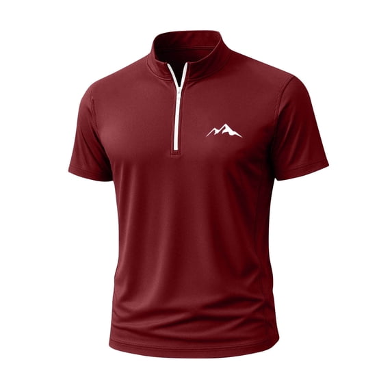 Red Track Gym Jogger Zip Up T Shirt for Man Summer Fall Short Sleeve Collared Neck Spandex Quick Dry Basic Tops Shirts Man 2026 Clothes Country Concert XL