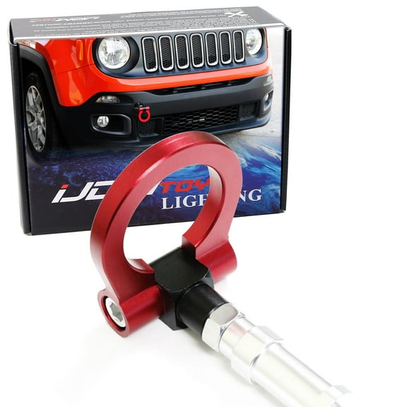Red Track Racing Style Tow Hook Ring For Jeep 2015-up Renegade Latitude, Sport, Limited Models (Except Trailhawk), Made of Lightweight Aluminum