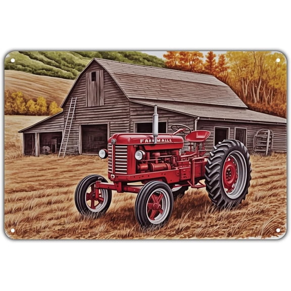 Red Tractor tin sign, Vintage Farmall Tractor Metal Sign print Aesthetic Room Decoration for Home Bedroom Kitchen Bar Coffee Bathroom Indoor Outdoor Wall Decor,8X12