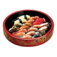thumbnail image 1 of Red with Traditional Art Sushi Serving Tray - Round Sashimi Platter & Seafood Dish, Japanese Lacquered Plastic Tray for Weddings, Parties, BBQs, & Events with Ice Compartment - Large 11.5 Inch, 1 of 9