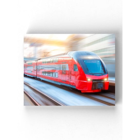 Red Train At A High Speed Wrapped Canvas -Image by Shutterstock,