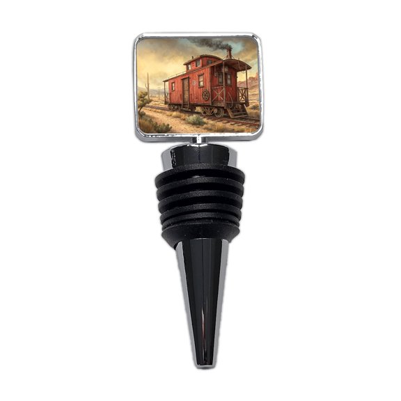 Red Train Caboose Old West Western Wine Bottle Stopper Cap Plug