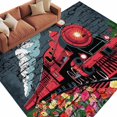 thumbnail image 1 of Red Trains Area Rugs Collection 6'x9', Shabby Chic Cartoon Retro Flowers Artwork Non Slip Indoor Rectangle Throw Runner Rug Floor Mat Carpet for Living Room Dining Table Bedroom Nursery, 1 of 9