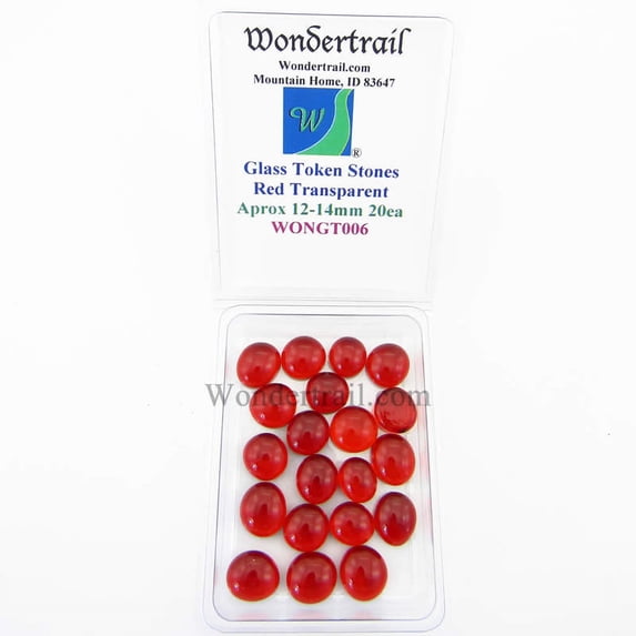 Red Transparent Glass Tokens 12-14mm Aprox .50in Pack of 20 Wondertrail