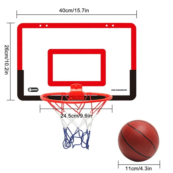 Red Transparent Hanging Door Basketball Board Punch-Free Backboard With Net 4 Hooks And 1 Basketball Indoor Outdoor Play Set 15.7X10.2 Inches