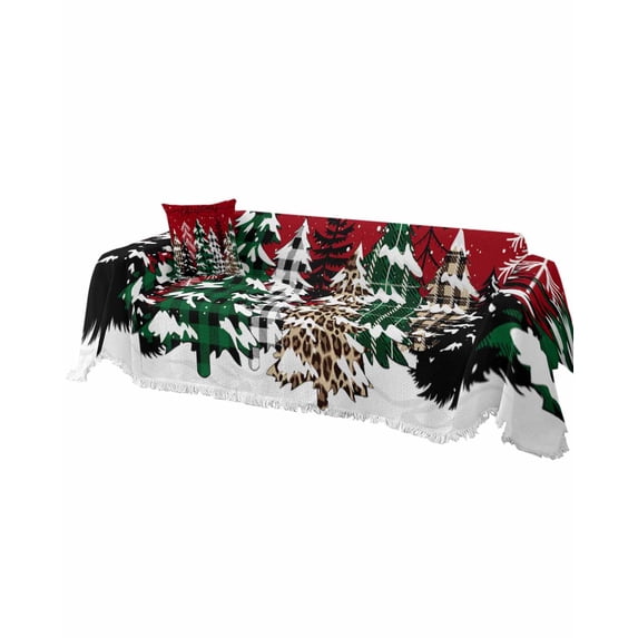 Red Tree Christmas Sofa Covers for 3 Cushion Couch, Washable Sectional & L Shape Couch Covers for Dogs/Cats/Kids, Xmas Tree Snowflake Plaid Non Slip Sofa Slipcover Futon Cover 71''x150''