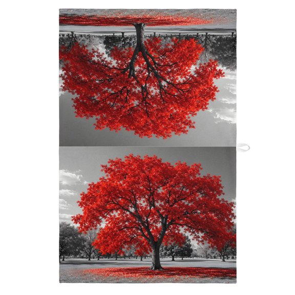 Red Tree Kitchen Towels Dish Towel Pack of 1 Romantic Fall Rustic Gray Meadow Grass Countryside Soft Dish Cloth Set Absorbent Dishcloth for Drying Dishes, Hand Towels 18 x 28 Inches