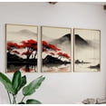 thumbnail image 1 of Red Tree Landscape Japanese Ink Wash Prints Set 3 Unframed Paper Print 16x24, 1 of 3