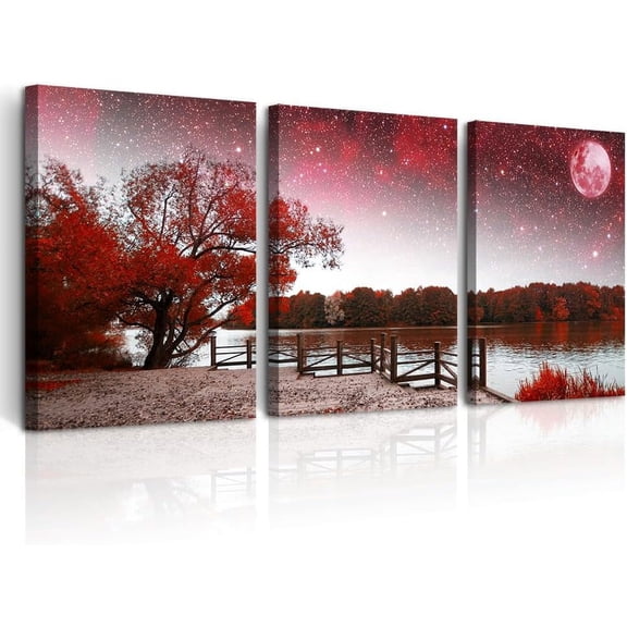 Red Tree Landscape Wall Paintings Canvas Wall Art For Living Room Modern Wall Decoration For Bedroom Office Decor Inspiration Abstract Pictures Prints Artwork Room Home Decor12x16 3 Piece