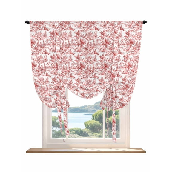 Red Tree Leaf Tie Up Curtains for Windows 45 Inch Length Balloon Curtains Kitchen Adjustable Balloon Window Shade Botanical Solid Plant Spring Summer Tie Up Valance Bathroom Curtain Window 34"x45"