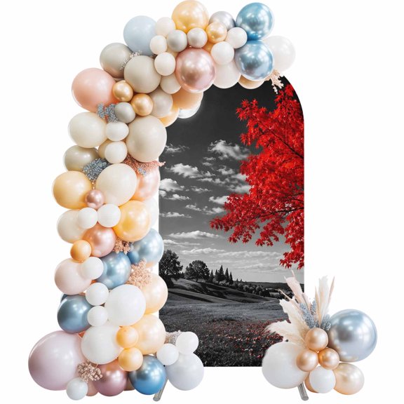 Red Tree Leaves Wedding Arch Cover,Stretchy Spandex Arch Backdrop Stand Covers 4 FT,Black Night Full Moon Country Grassland Round Top Arched Backdrop Cover for Birthday Party Ceremony Baby Shower