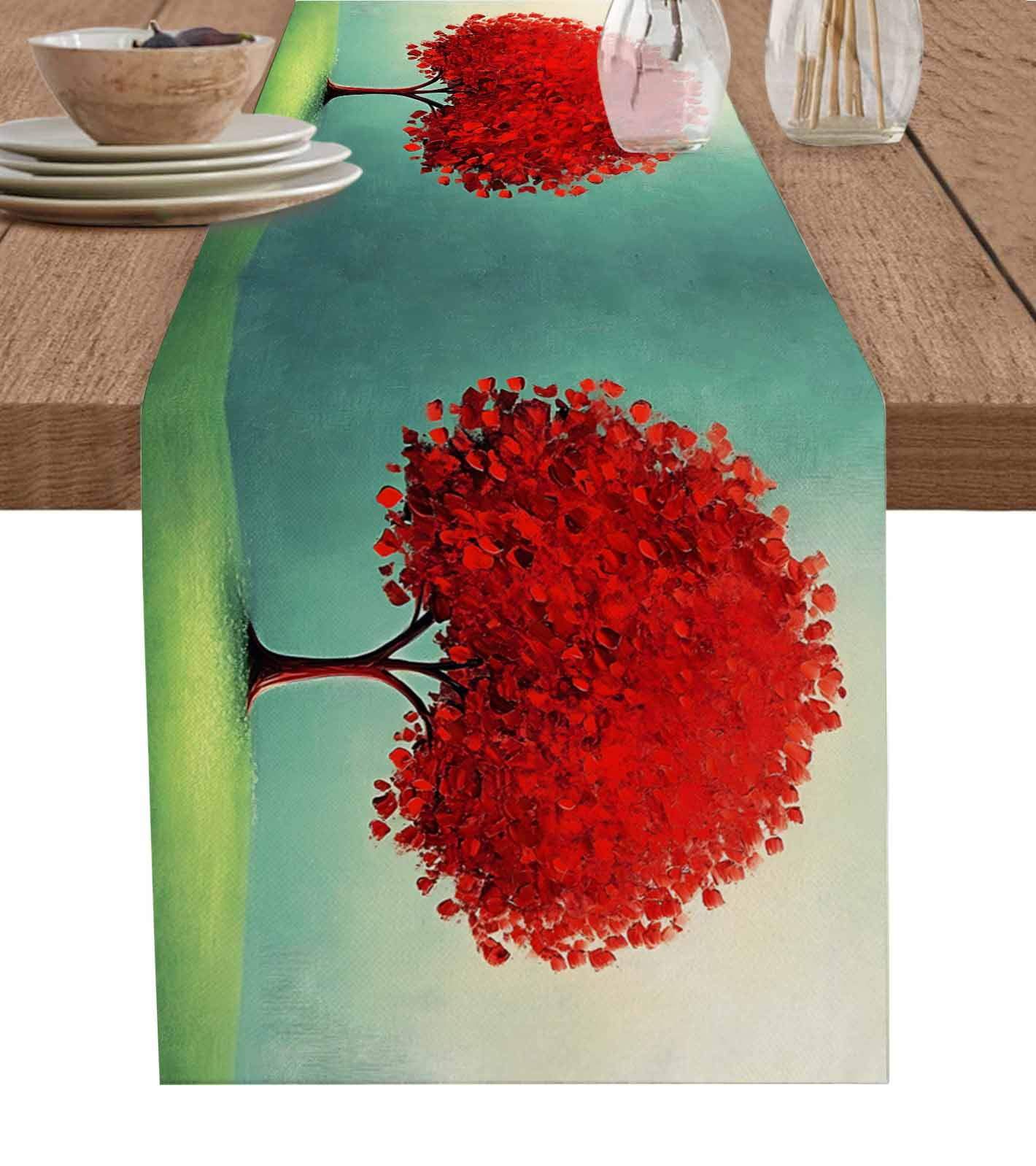Red Tree Table Runner 90 Inches, Green Grass Gradient Blue Sky ...
