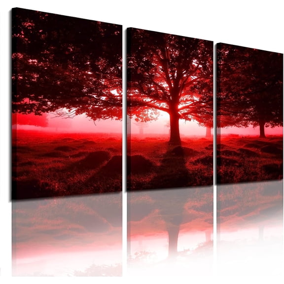 Red Trees Canvas Wall Art Art - Red Tree Painting 3 piece/set Framed Wall Picture Canvas Print Framed Picture Painting for Room Home Decorations (A-3pcs,12"x16"x3pcs)