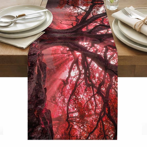 Red Trees Table Runner Country Forest Branches Nature Light View Tablerunners 13 x 36 Inch, Table Decorations Tabletop Scarf for Summer Gathering Holiday Farmhouse Kitchen Dining Decor