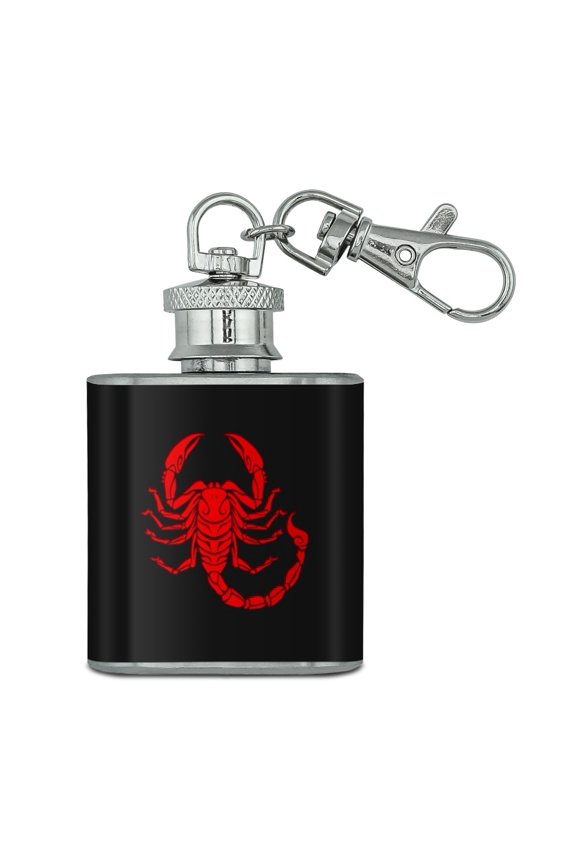 Red Tribal Scorpion Stainless Steel 1oz Mini Flask Key Chain