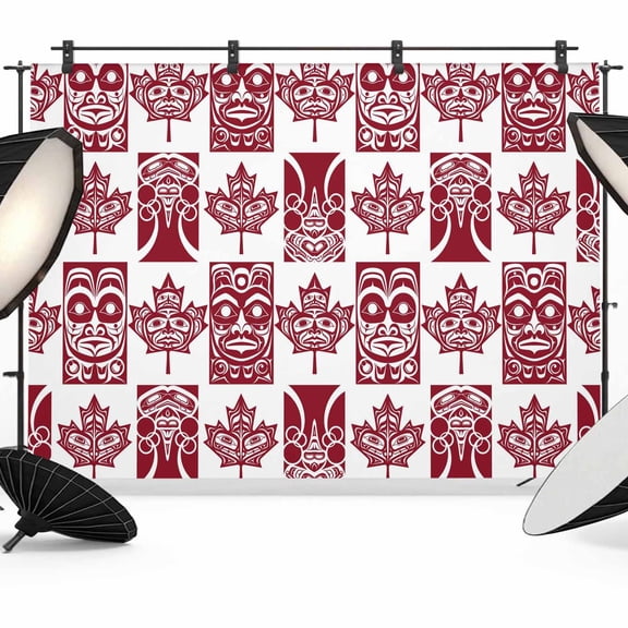 Red Tribal Totem Backdrop for Photography, Abstract Bohemian Ethnic Maple Leaf Geometric Plaid Photo Backdrop Portrait Background Party Banner Photo Backgrounds for Studio Booth Props, 10x8ft