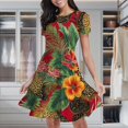 thumbnail image 1 of Red Tropical Print Leopard Flowers Women's Classic Swing Skater Dress Casual Work Party Cocktail Dresses, 1 of 6