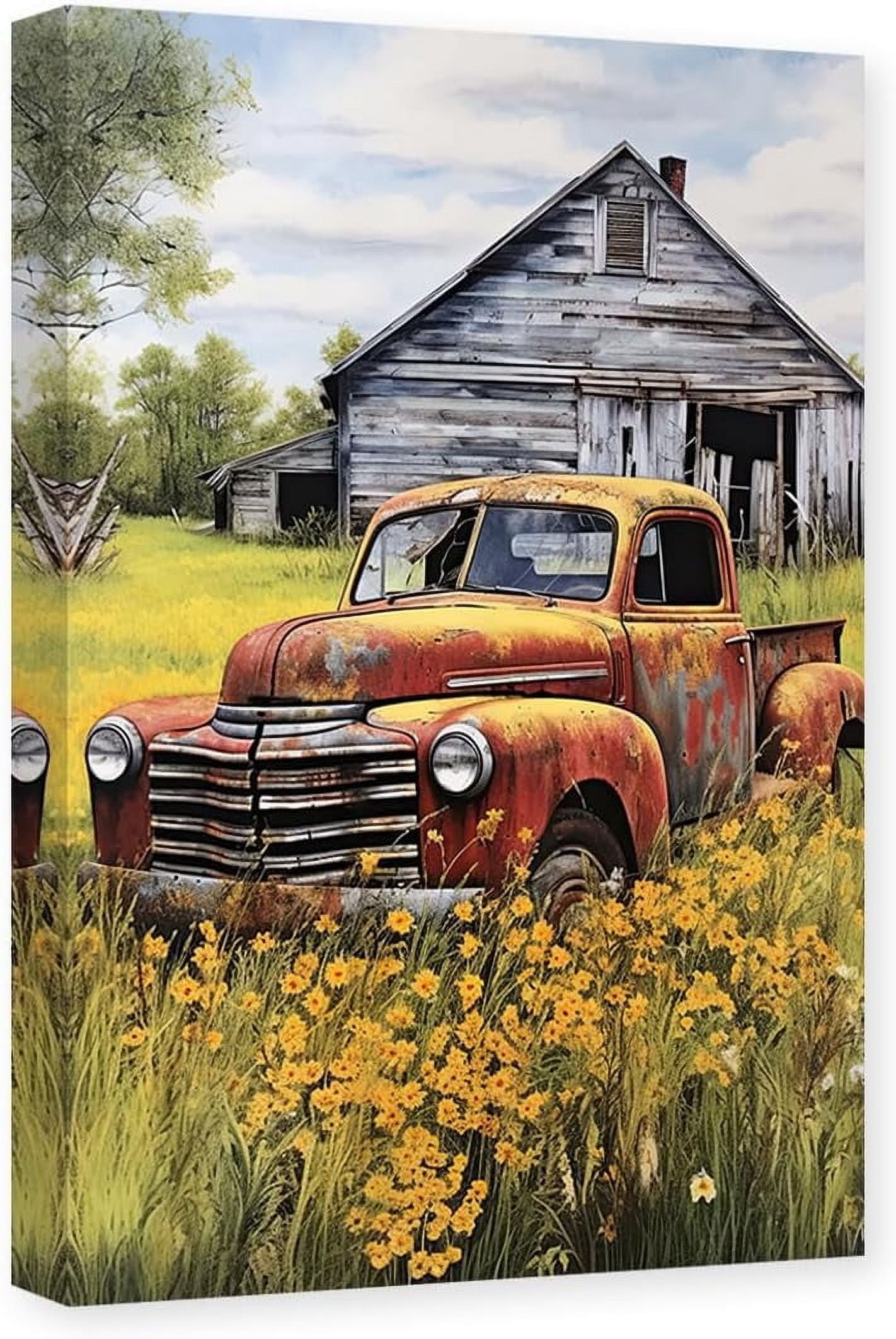 Red Truck Barn Canvas Wall Art Farmhouse Pictures Wall Decor Rustic ...