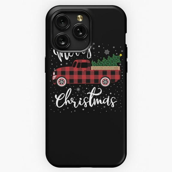 Red Truck Buffalo Plaid Merry Christmas Art iPhone Case 17 16 15 14 13 12 11 Pro Max